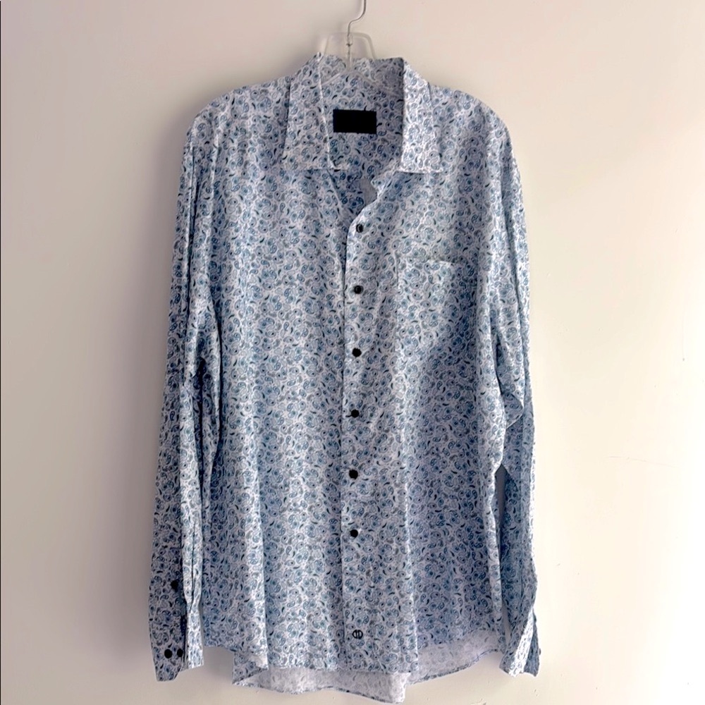 David Donahue Blue Linen Men’s Paisley Dress Shirt Size XL
